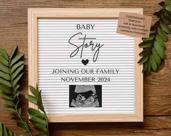 Digital Pregnancy Announcement, Expecting A Baby Announce Pregnancy, Social Media Instagram Post Instant Download Canva Letterboard Template