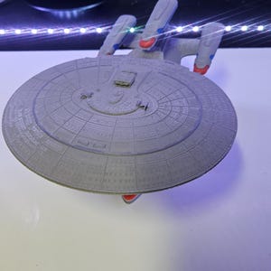 12&quot; long 3d-printed uss enterprise dreadnought model with red and gray stand – star trek: tng collectible ship