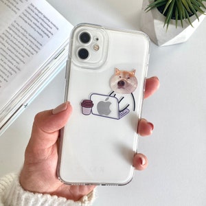 Funny PETS Painting, Cat Meme Dog Clear iPhone Case, Korean Aesthetic Phone Case, Custom Working Animals Case, Cell Mobile Phone Cover