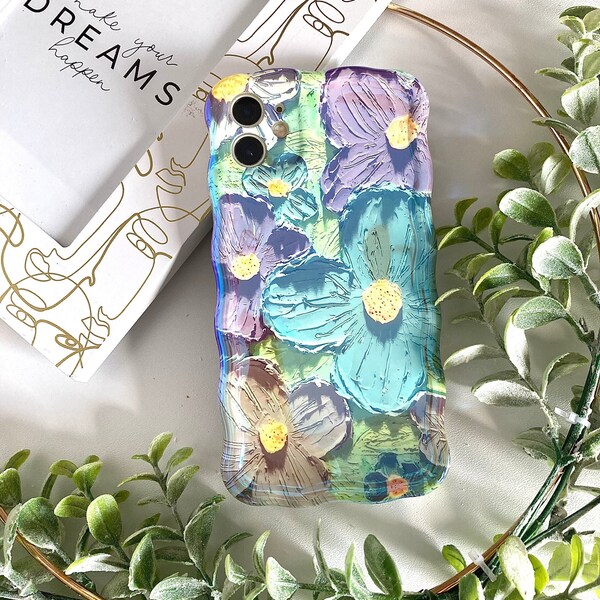 Floral Decoden 3D oil Paint Protective Phone Case, Cute Flowers Kawaii Phone Cover, Botanical Aesthetic Cell phone Charm, Unique Phone Shell