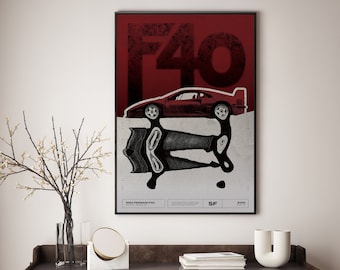 Ferrari F40 Poster | Car Illustration Print | Digital Download Wall Art Decor