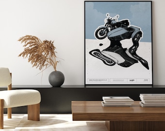 Flying Motorbike Poster | HP Inspired Wall Art Print | Digital Download Illustration Decor