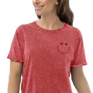 Embroidered Jesus Loves You T-Shirt: Red Mineral Wash Cotton