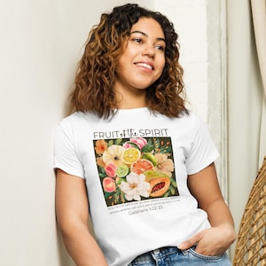 聖霊の果実クリスチャンTシャツ、ガラテヤ人への手紙5章22～23節聖書の詩Tシャツ、女性用信仰に基づくTシャツ、クリスチャンアパレル、クリスチャンギフト