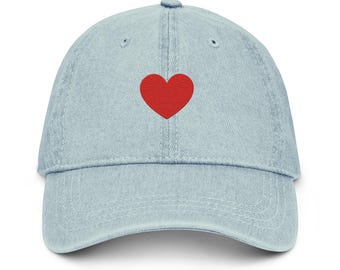 Embroidered Heart Denim Baseball Cap, Valentine's Day Gift
