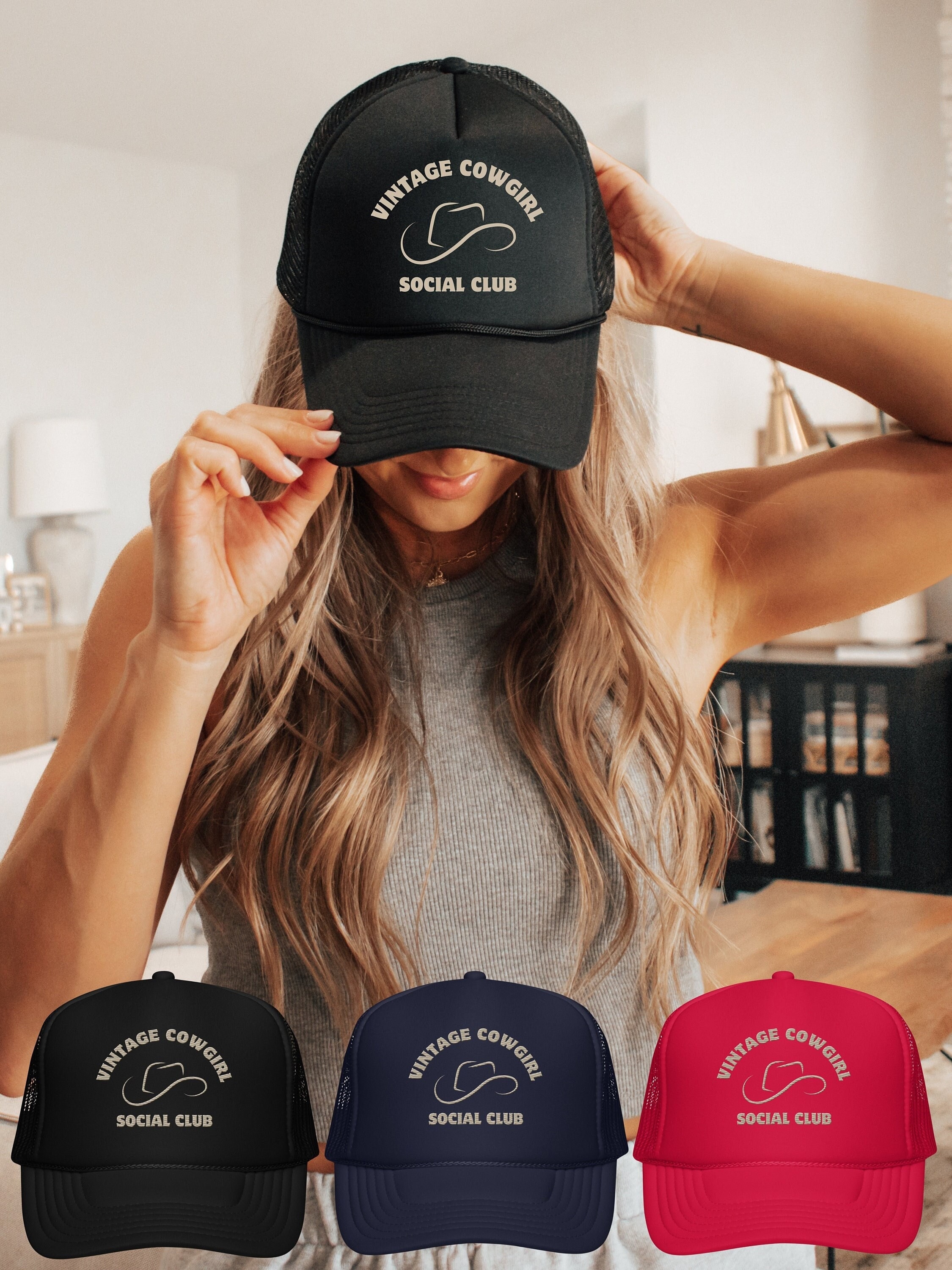 Custom Cowgirl Social Club Trucker Hat Cowboys Club Trucker Hat — Three Bird Nest main image 2