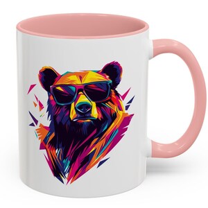 Geometric Bear Coffee Mug, Colorful Bear in Sunglasses Coffee Cup, Cute Gift for Animal Lovers Gift for Tea Lovers, Bear Lover Gift for Him