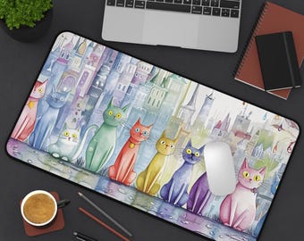 Aquarell Katzen Schreibtischunterlage, Weihnachtsgeschenk für Katzenliebhaber
