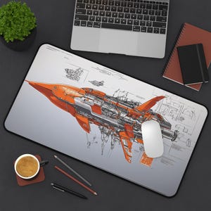 Spaceship Desk Mat for Christmas Gift, Large Mouse Pads for Gamers, Gaming Desk Pad Gift for Him, Futuristic Gaming Mousepad for Game Lover