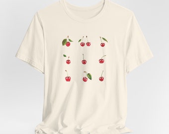 Cherry Print T-Shirt, Trendy Graphic Tee for Foodie Lovers, Everyday Wear, Creative Gift