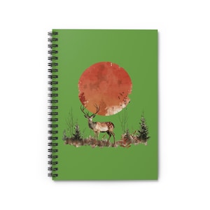 Spiral Bound Deer Notebook with Forest Design – Nature Themed Journal with Deer, Birds and Moon – Eco-friendly Stationery Gift
