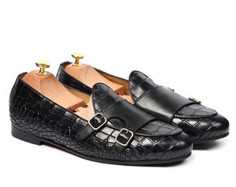 Handmade Black Color Genuine Alligator Textured Leather  display picture 3