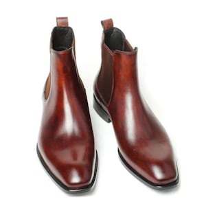 Handmade Brown Color Genuine Leather High Ankle Stylish Chelsea Boots For Men's With Beautiful Wooden Box