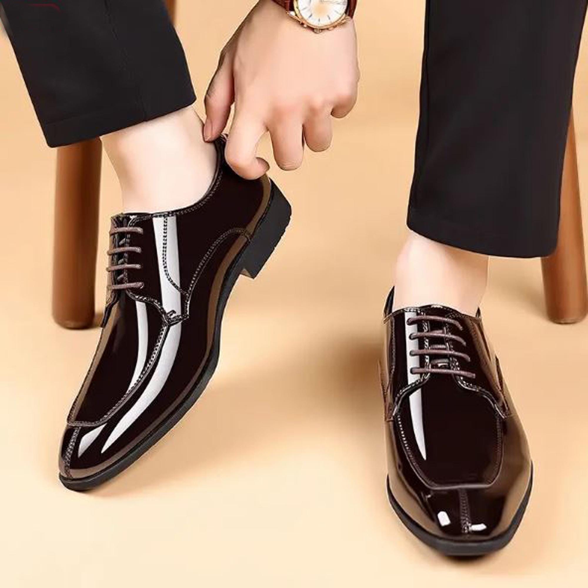 WRIGHT Men Lace-up Quality Shoe Sz 10 C Split Toe Black Leather Oxfords USA Made Dress Shoe Wholecut Oxford Plain Toe Black Patent – Ace Marks main image 3