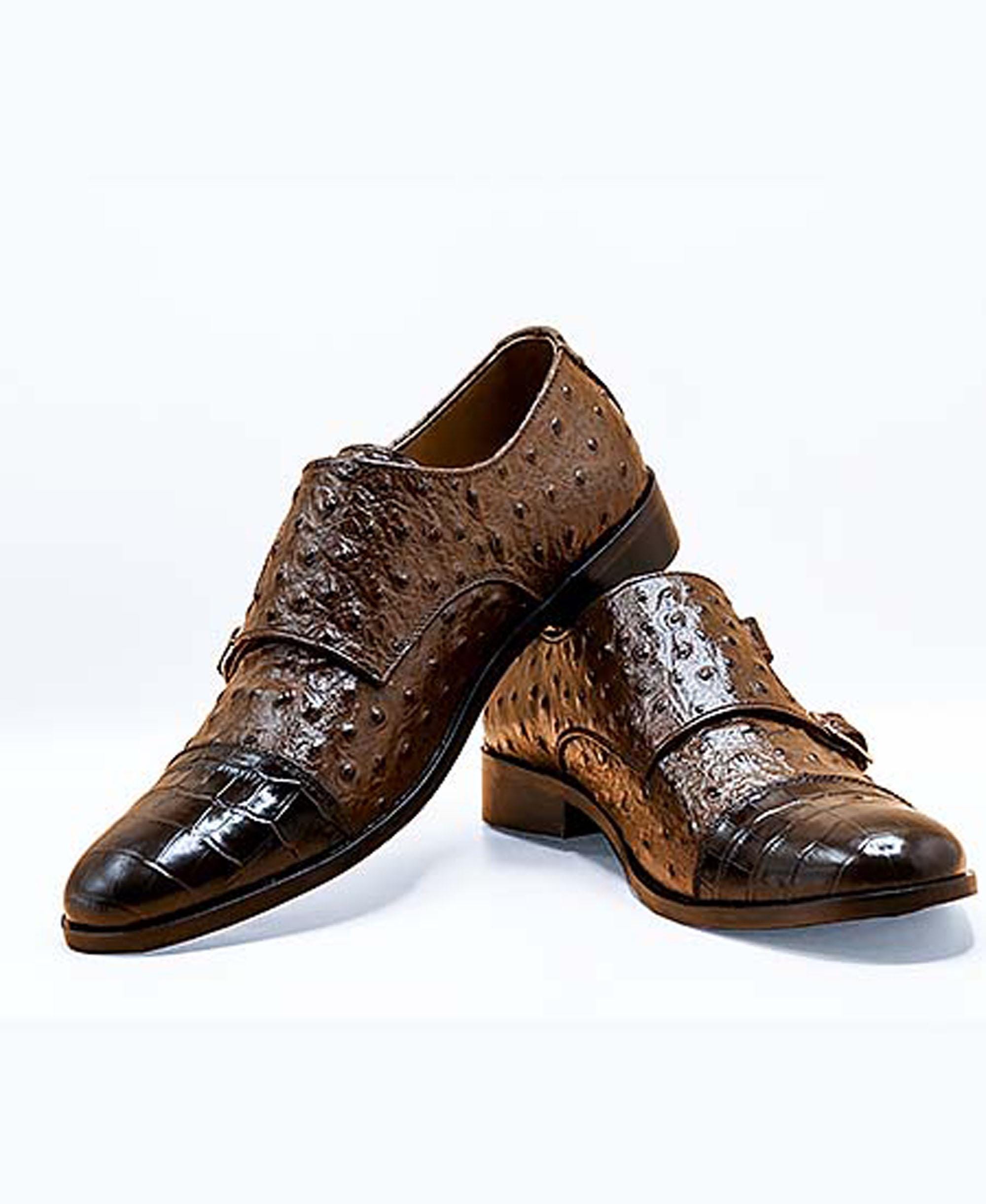 MONTICELLI Ostrich Leather Monk Strap Dress Shoes US Men’s Size 10.5 Brown Rare Men main image 2
