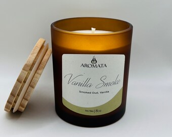 Vanilla Smoke Soy Candle | Vanilla & Smoked Oud Blended Scent | Amber Glass Jar with lid | Dessert Candle | Handmade | Gift for Father’s Day