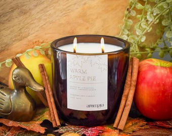 Warm Apple Pie Candle – Fall Soy Candle, Apple Cinnamon Scented Jar Candle, Perfect seasonal gift