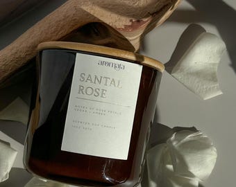Sandalwood Rose Soy Candle | Earthy and Floral | Large Candle with 60+ Hr Burn Time | Perfect for Gifting | Handmade in small batches