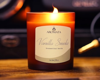 Vanilla Smoke Soy Candle | Vanilla & Smoked Oud Blended Scent | Amber Jar with lid | Smells like Dessert | Handmade | Father’s Day Gift