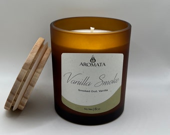 Vanilla Smoke Soy Candle | Vanilla Smoked Oud Blended Scent | Amber Glass Jar with lid | Dessert Candle | Handmade | Gift for Father’s Day