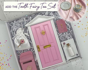 Ensemble fée des dents enchantée : service à thé miniature, porte, boîte aux lettres et poussière magique