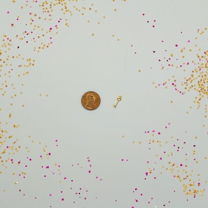 Peut inclure: Un petit charme de cl&eacute; en or sur un fond blanc avec des paillettes dor&eacute;es et roses. La cl&eacute; est &agrave; peu pr&egrave;s de la taille d'une pi&egrave;ce d'un centime d'euro.