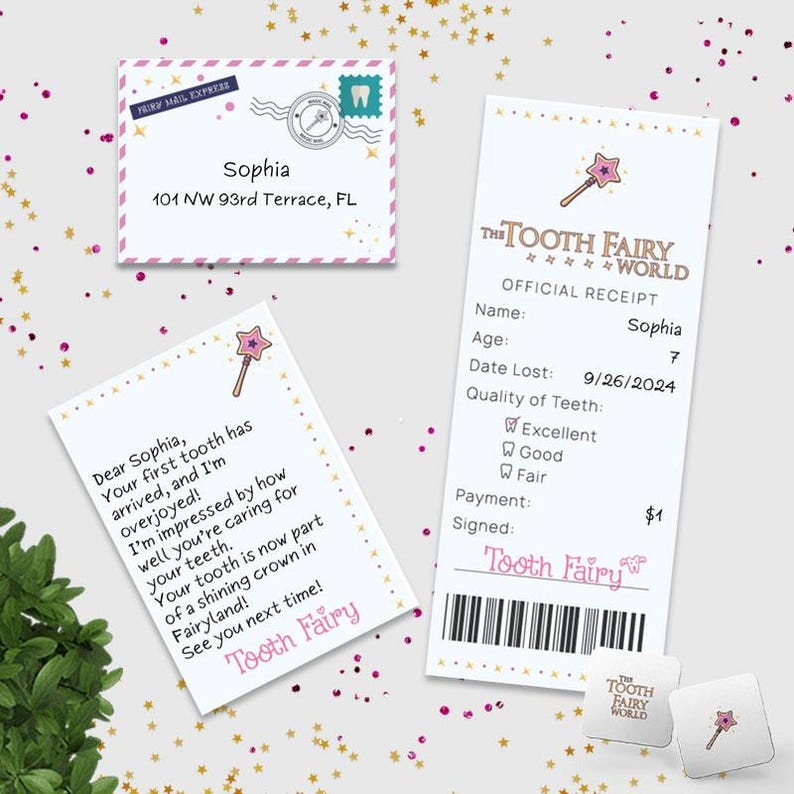 Printable Tooth Fairy Set, Instant Editable Tooth Fairy Letter, Tooth