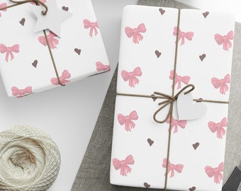 Gift Wrap Paper with Coquette Pink Bow Pretty in Pink Gift Wrapping Paper for Baby Shower Gift Wedding Gift Wrap for Bridal Shower