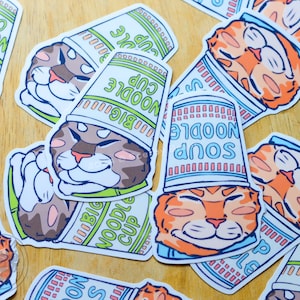 Ramen Cat Sticker Set | Glossy Vinyl Stickers | Cute Food Art