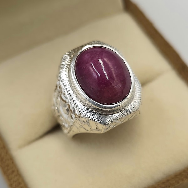 Red Ruby Ring, 925 Sterling Silver Anari Yaqoot Ring, Handmade Ruby Ring, Ruby Gemstone Ring For Men