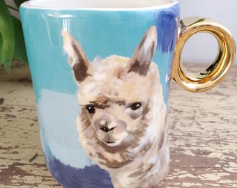 Tazza da caffè Anthropologie Llama Lauren Carlson Wolcott 12 Oz