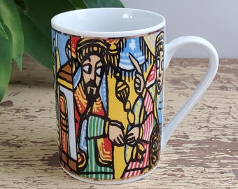 Ethiopian Art Fine Porcelain Coffee Cup Mug 8 Oz Colorful Cup Gold Rimmed
