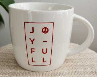 Starbucks Joyful Peace Christmas Coffee Cup Mug 14 Oz White Ceramic