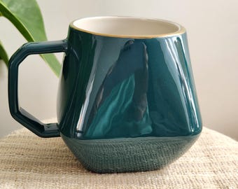 Threshold Geo Mug Garnet Deep Green Gold Rim Coffee Cup Mug 16 Oz
