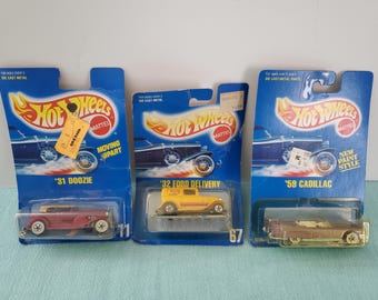 Vintage Hot Wheels Die Cast Metal Cars Toys Set Of 3 Cadillac Ford Delivery Doozie