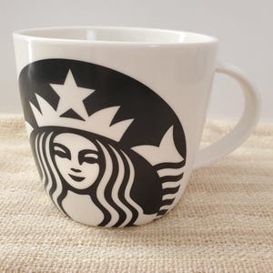 Starbucks Classic Logo Siren Mermaid Black & White Coffee Cup Mug