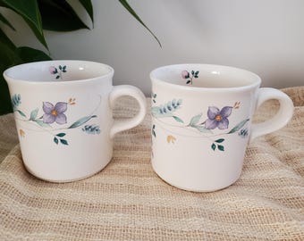 Vintage Pfaltzgraff April Muster Steinzeug 2er Set Kaffeetasse Becher