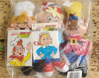 Vintage Kellogg's Snap Crackle Pop Bean Bag Plush Dolls (1997)