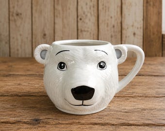 Coca-Cola 3D Polar Bear Sculpted Mug Cup 16 Oz Embossed Ceramic White