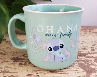 Taza de Disney Lilo & Stitch, Ohana significa familia, verde menta, 593 ml
