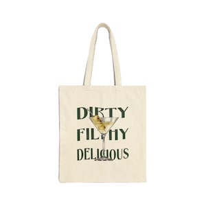Martini Cotton Canvas Tote Bag, Dirty Martini Gift, Reusable Bridesmaid Tote, Coquette Drink Aesthetic, Vintage Style Canvas Shoulder Bag