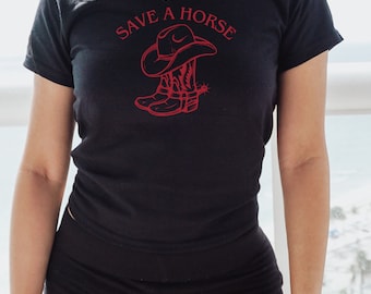 T-shirt bébé Save a Horse, chemise country rétro, chemise western, t-shirt mode rodéo, chemise de cow-girl, chemise esthétique de l'an 2000, tenue de fille de la campagne
