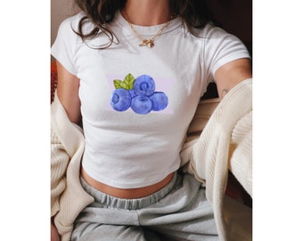 Baby-T-shirt met bosbessenprint: Y2K Coquette crop-top