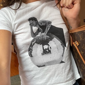 Harry Disco Ball Baby Tee, Harry Album Merch Tour Concert Womens Baby Tee, Y2K Crop Top, Vintage Music Graphic Tee, Disco Ball Shirt image 1
