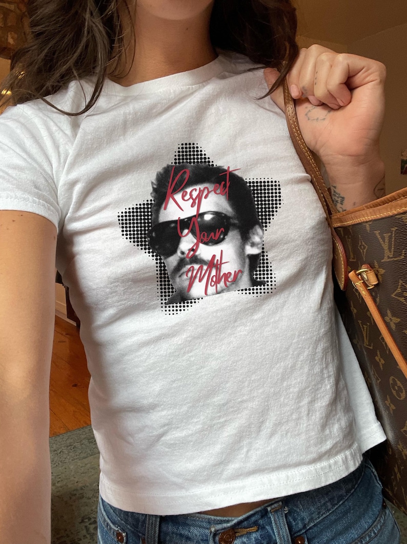 Respect Your Mother Baby Tee, Harry Album Merch Tour Concert Womens Baby Tee, Vintage Inspired Graphic Tee, Y2K Crop Top, Music Fan Shirt afbeelding 1