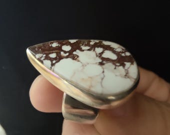 27 CT Wild Horse Turquoise Ring | Sterling Silver Statement Jewelry | Size 8 | Bold Brown & White Matrix Gemstone | Southwest Vibes