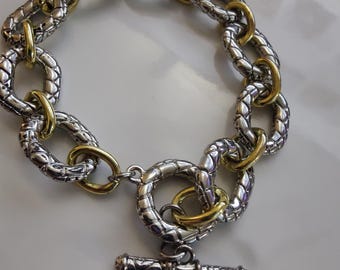 Chunky Silver Gold Chain Bracelet | Unisex Statement Link Jewelry | Stainless Steel | Gift for Her or Him | Toggle Clasp Bracelet