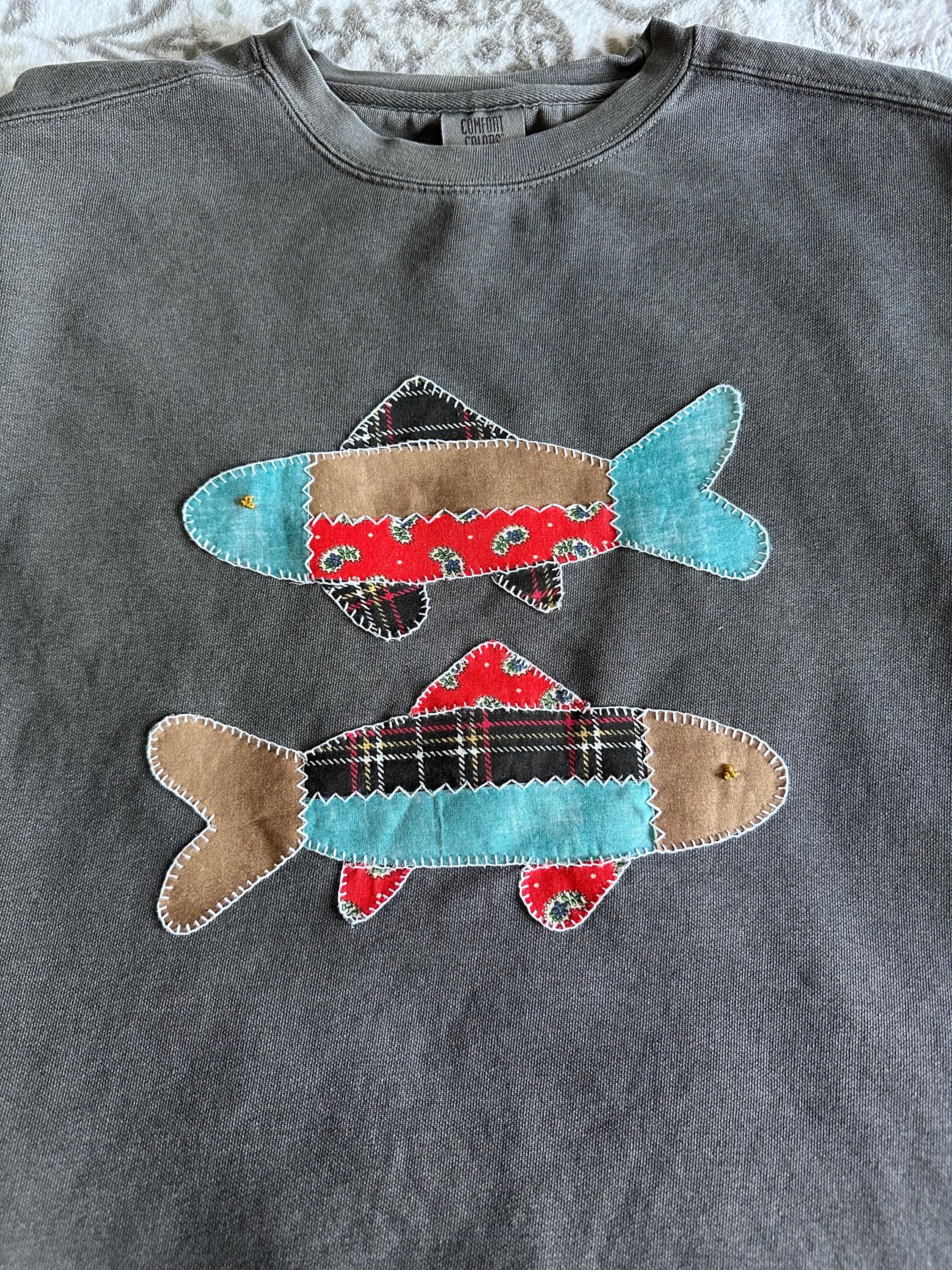 Patchwork Fish Sweatshirt - Etsy