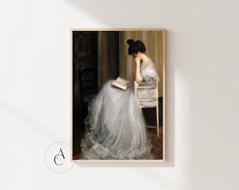 Portrait Oil Painting | Woman Reading Book | Vintage Artwork | DIGITAL DOWNLOAD