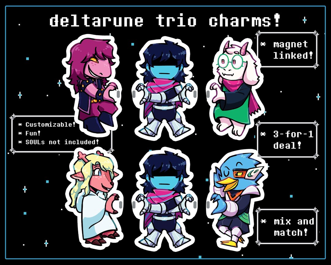 Delta Rune Trio Deltarune Magnetic Trio Keychains - Kris, Susie, Ralsei, Noelle, Berdly ...